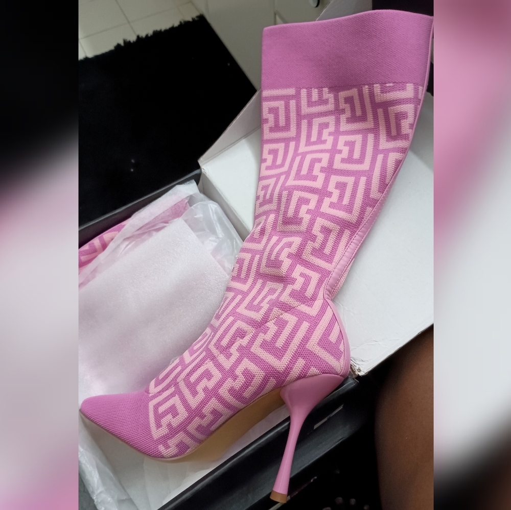 Geometric Pink Calf High Boots